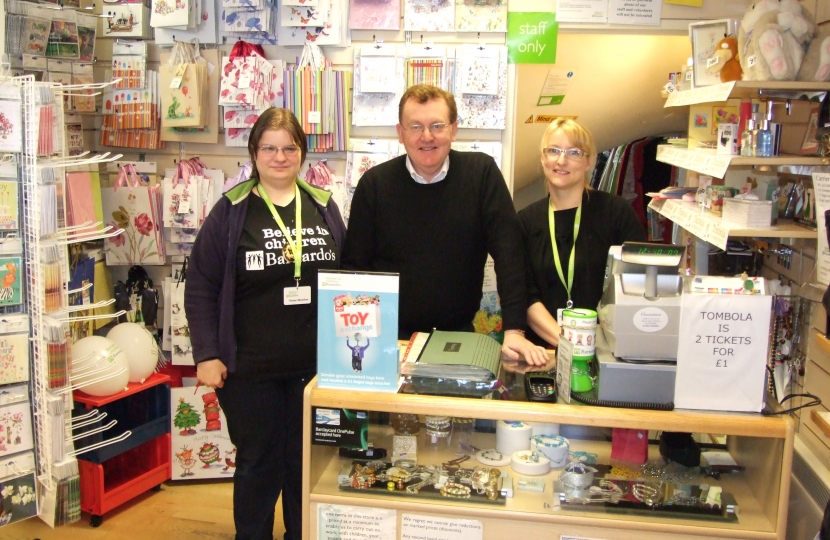David Mundell at Barnardo’s with charity workers Katy and Beverley