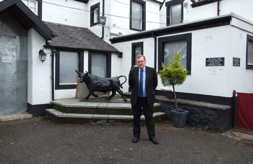 David Mundell MP outside the Black Bull in Moffat
