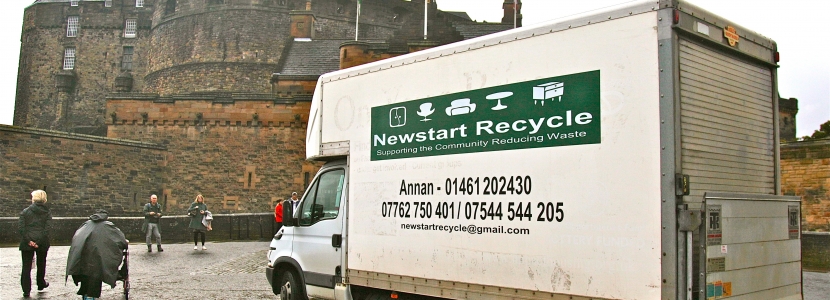 the Newstart Recycle truck at Edinburgh Castle after volunteers from the team assisted with the recent challenging Cycle to Syracuse run from Lockerbie to the Scottish captital