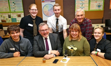 Dumfrieshire Clydesdale and Tweedale MP David Mundell, front, second from left, met staff and pupils from Annan Academy and Kelso High School as they worked on joint-research work. Also pictured, back, left to right, are: Emily Oakes, Isaac Carey and Ray Baxter. Front: Isaac Anderson, Lorraine Johnston and Heather Thompson