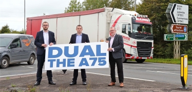 Scottish Conservatives' leader Douglas Ross on a visit to the A75 with local MSP Oliver Mundell, left, and MP David Mundell, right